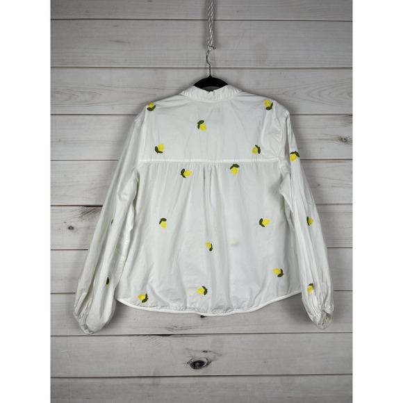Maeve Anthropologie Shirt Womens XL White Lemon Embroidered Button Front - Picture 2 of 9